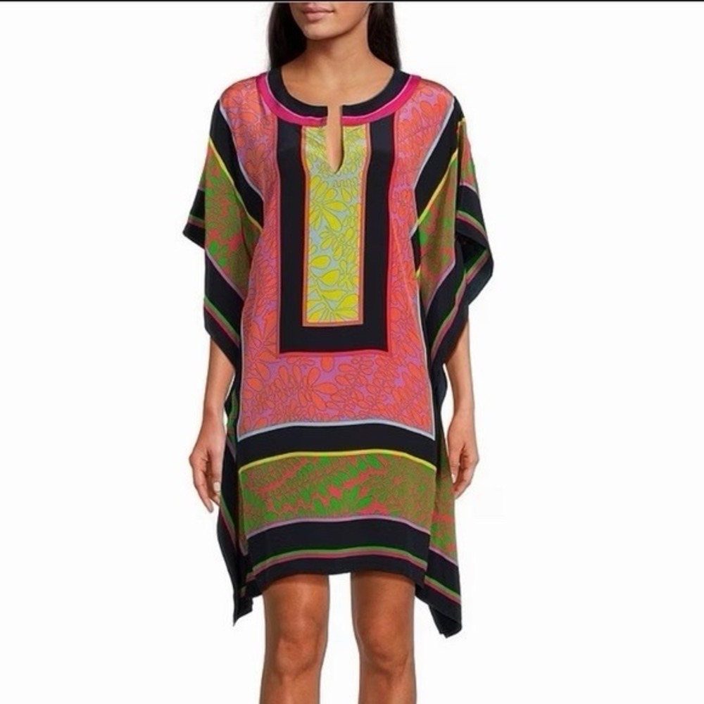Trina Turk Theodora Caftan Dress | Colorblock Floral | Size XS/Small